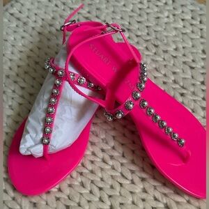 NEW Stuart Weitzman Goldie Pearl Crystal Jelly Sandals EU 39.5 US 9